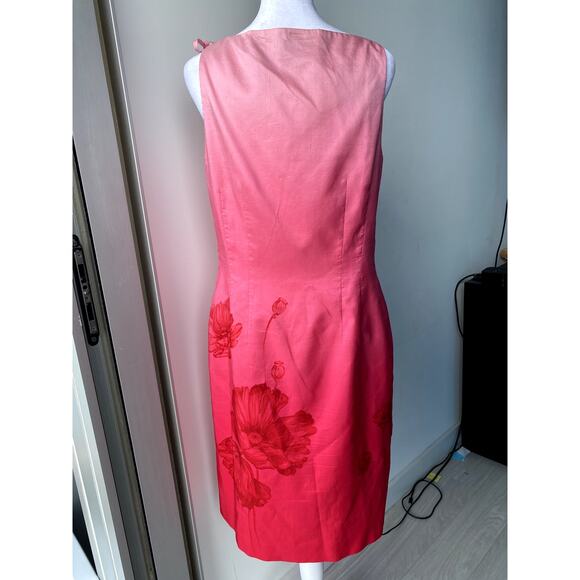 Pink Ombre Hawaiian Floral Sleeveless High Neck Midi Dress Bow Coquette Dress - Picture 3 of 6